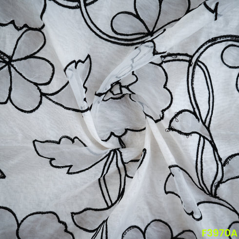 Dyeable Thread Embroidered Cut Work Mul Chanderi Fabric- F3970